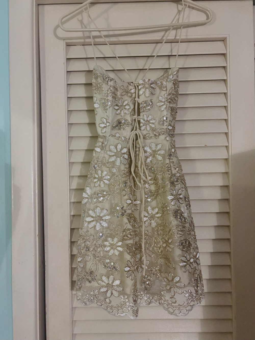 Lucy in the Sky Ivory Floral Sequin Mini Dress - Picture 2 of 3